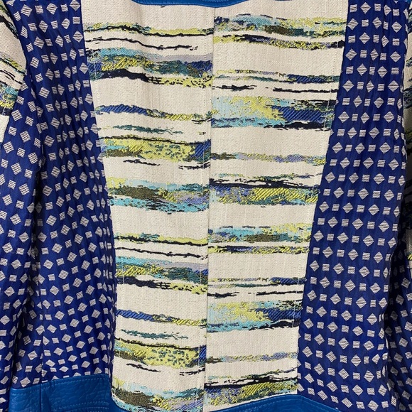 V Cristina Blue Faux Leather Studs Zippers Blazer Jacket Women’s Sz M Petite - Picture 5 of 7